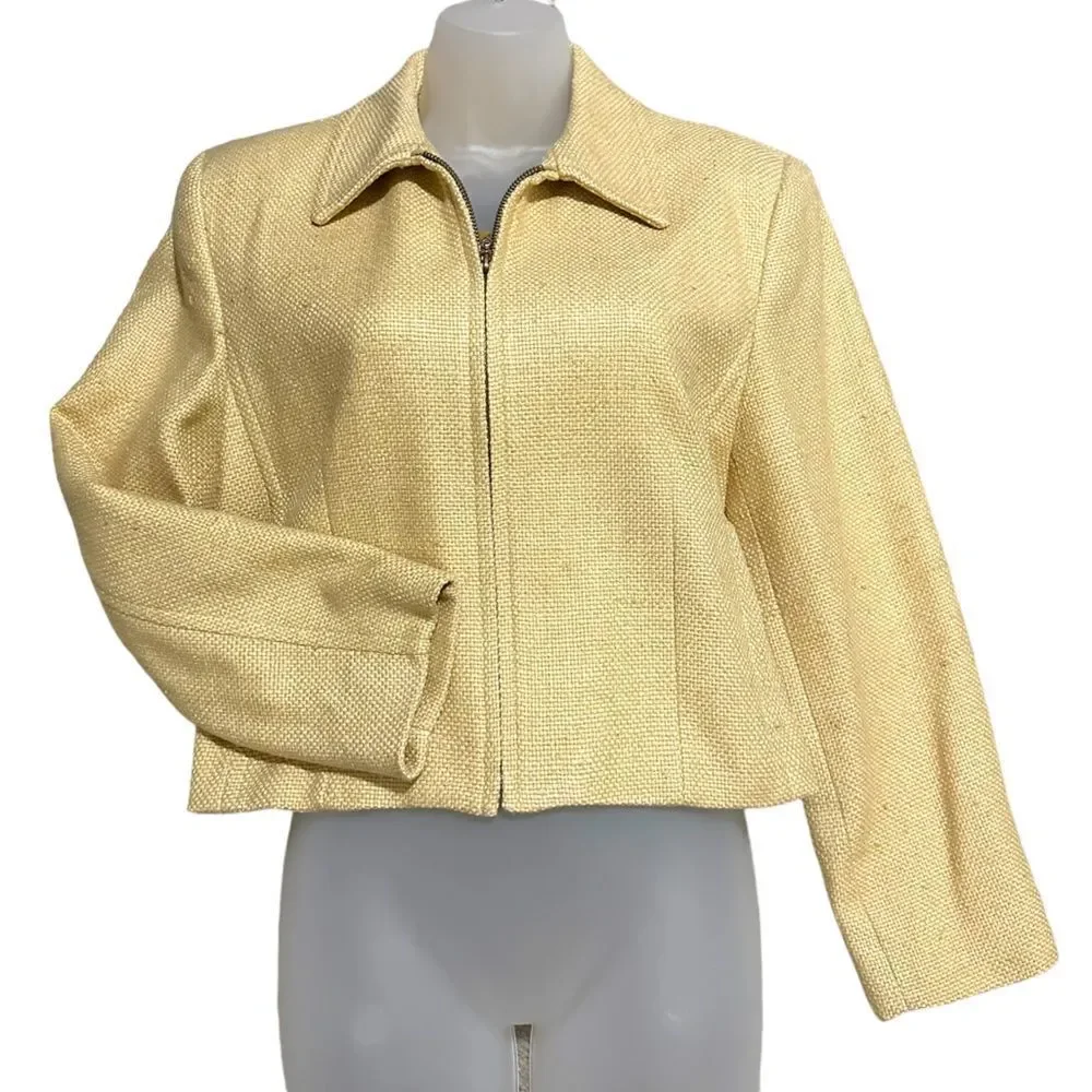 Burberry’s of London Silk Vintage Crop Zip Front Mid Mustard Gold Blazer Jacket - Picture 8 of 12